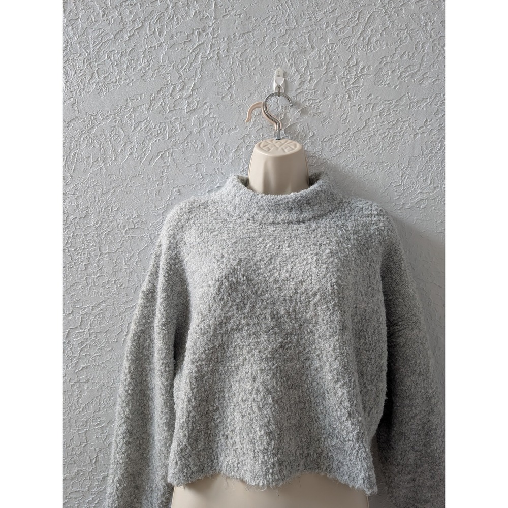 We The Free Sweater Womens XS Wool Blend Grey Mock Neck Bouclé Cropped